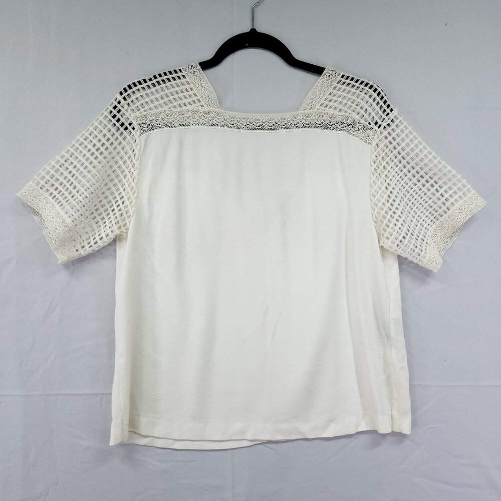 Sandro Paris Womens Blouse Size 1 Ivory Low V-Neck Back